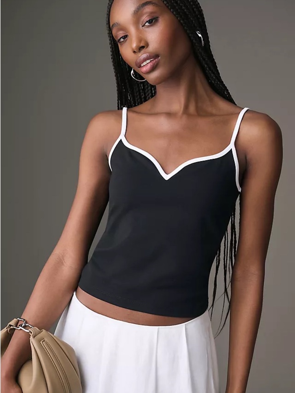 NWOT Mango Black Contrast Piped Tank Top Small